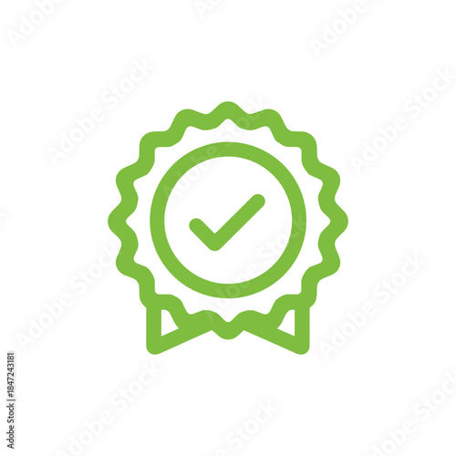 Isolated lime check mark inside approval badge over white shows authenticity