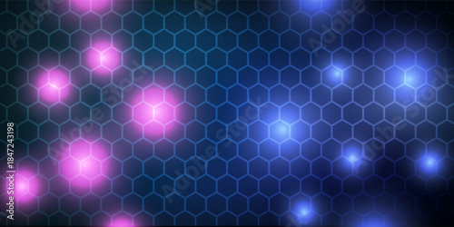 Network connection concept blue vector illustration. Futuristic hexagon perspective wide angle lanscape. Futuristic honeycomb concept. 3d landscape. Big data digital background. Ppt webinar bg