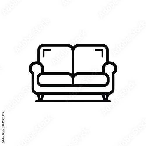 A black outline drawing shows a small couch with two seat cushions on white background