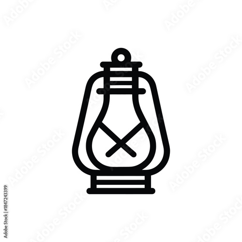 A minimalistic black outline drawing of a classic lantern sits against a white background