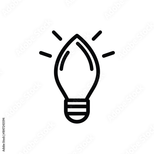 A stylized light bulb shines brightly with radiating light lines on a white background