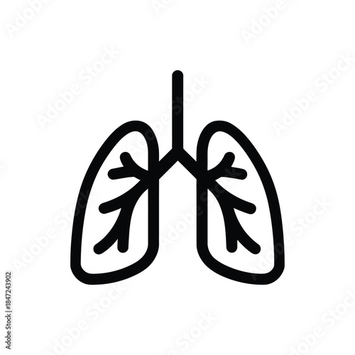 Black line shows human lungs on a white background for health concepts