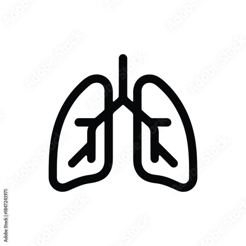 Black lungs symbol with trachea and bronchi icon isolated over white background