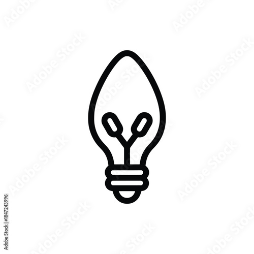 Black outline depicts stylized lightbulb with filament on white background
