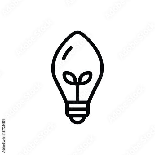 Lightbulb outline contains leaves growing inside against a white background conveys fresh concepts
