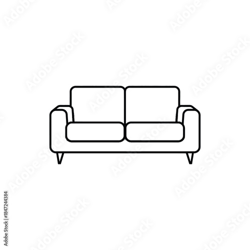 Line drawing depicts a two seater couch with simple geometric shapes over white background