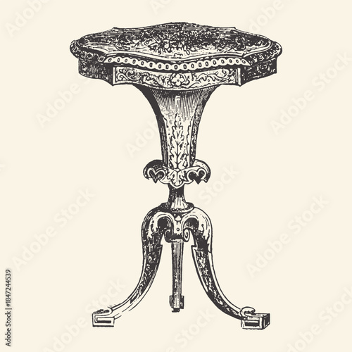 Vintage Engraved Ornate Antique Parlor Table Furniture