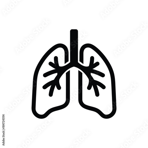 Black lung structure showing the bronchi and trachea on a white background