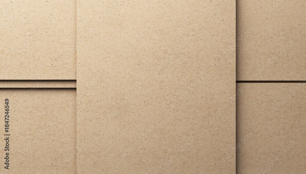 Fototapeta premium Minimalist beige kraft cardboard background featuring panel lines and folds.