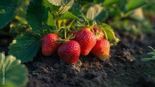 Fresh ripe strawberries growing in a lush garden, perfect for healthy eating and cooking inspiration