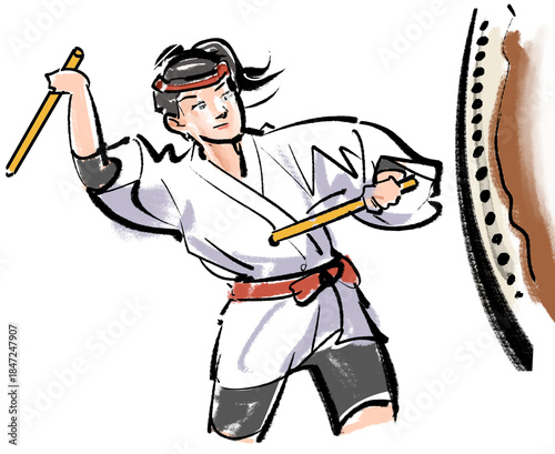 女性が叩く大太鼓