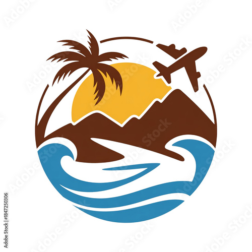 Travel design with plane and palm trees illustration