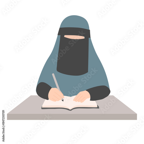 Muslim Woman Hijab Writing Notes