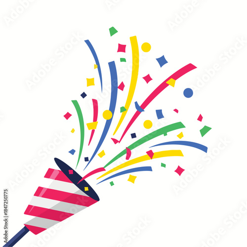 Colorful party popper with confetti launching in celebration  