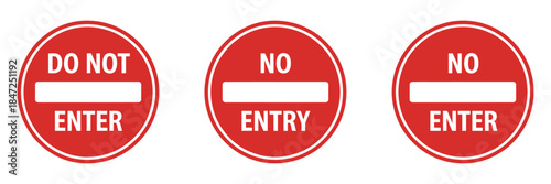 No Entry Sign Set, featuring prohibition marks, restricted access signs, traffic stop symbols, and safety indicators for public, industrial, and traffic design