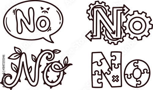 Four different no icons in various designs on white