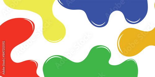 Vibrant colorful paint splatters and blobs on a clean white background, creating a playful and artistic abstract design.