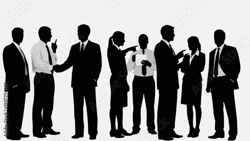 Silhouettes of business people in discussion and meeting.