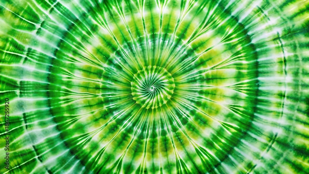 Fototapeta premium Vibrant green spiral tie dye fabric texture background pattern