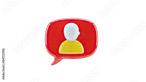 3D User Icon in a Red Speech Bubble on White Background