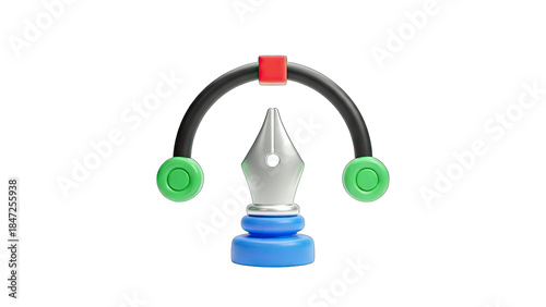 3D Vector Pen Tool Illustration on White Background