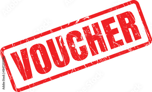 Red grunge rubber stamp mark with the word voucher clearly visible on a plain white background