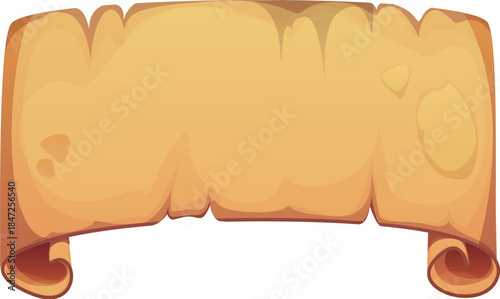 Cartoon ancient manuscript, old papyrus paper. Ancient scroll with rolled corners, antique paper isolated vector manuscript with worn edges. Old parchment map or medieval papyrus cartoon document