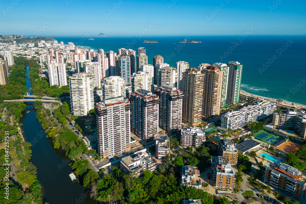 Naklejka premium Aerial View of Residential Apartment Buildings in Barra da Tijuca District in Rio de Janeiro City