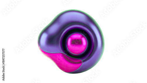 Abstract 3D Shape with Metallic Finish on White Background