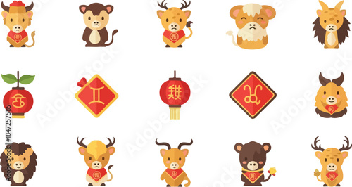 Zodiac Animal Signs Chinese New Year Celebration Icons