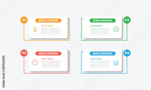 Business infographic design template with 4 options, steps or processes. Can be used for workflow layout, diagram, annual report, web design