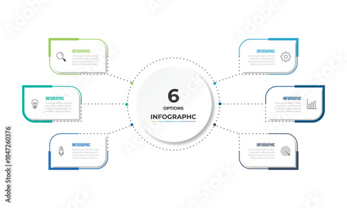Vector infographic label design with circle infographic template design and 6 options or steps.