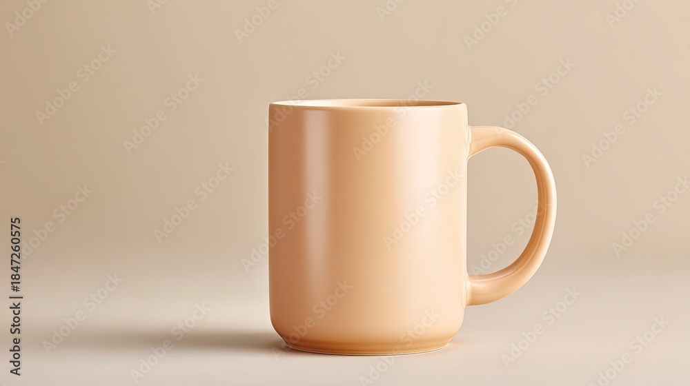 Obraz premium Elegant and Simple Ceramic Mug Against Soft Beige Background for Minimalist Lifestyle and Modern Design Aesthetic in Interior Decor Photography