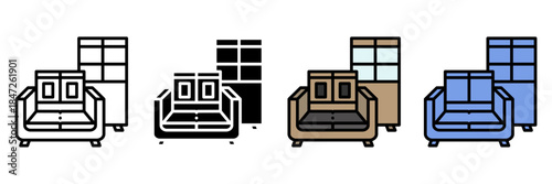 Thrift Shop icon multiple. icon set. Clothing Hanger, Shopping Bag, Price Tag, Cash Register, Dollar Sign, Donation Box, Vintage Dress, Sewing Machine, Recycling Symbol, Furniture, Shopping Cart, T S