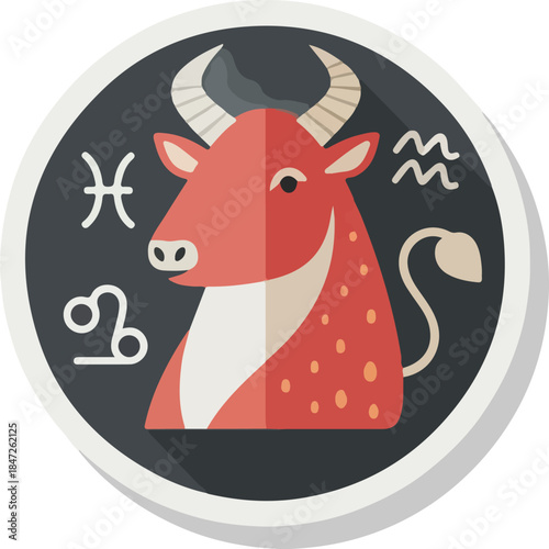 Taurus Zodiac Sign Icon of the Bull with Astrological Symbols