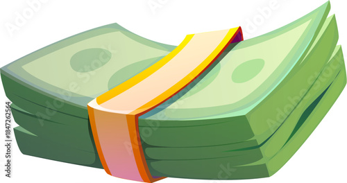 Casino gambling game icon of stack of green dollars banknotes tied together. Cartoon money bills bundle with green notes. Vector money stack symbolizes casino jackpots, lucky win and financial success