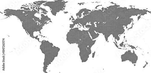 Global map illustration highlighting continents and oceans from a geographical perspective