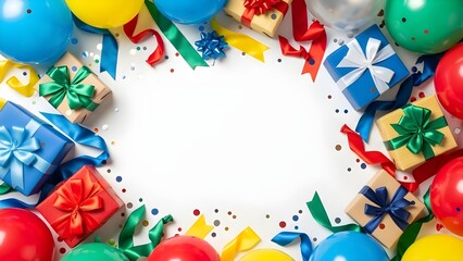 Colorful christmas ornament frame with festive decorations on bright background