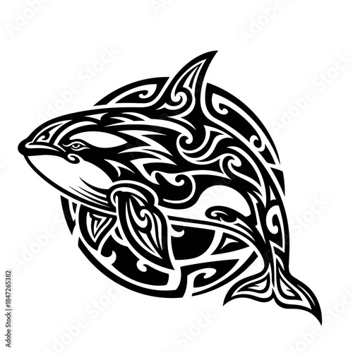Tribal Style Orca Whale Tattoo Design Vector Illustration