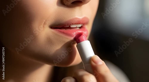 Applying lipstick close up slow motion