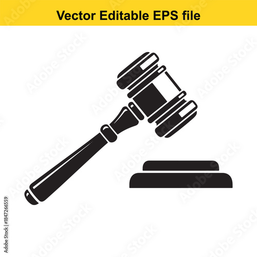  black gavel and sound block icon in simple line style for legal or judicial themes