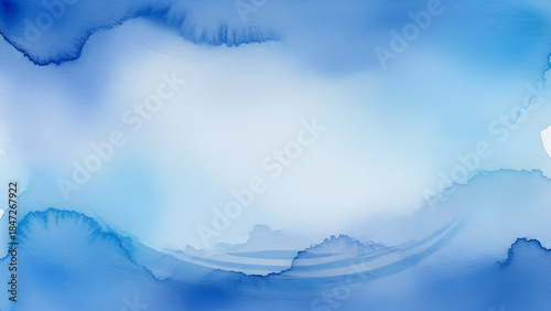 Abstract Blue Watercolor Background Texture Ink Wash Art Banner