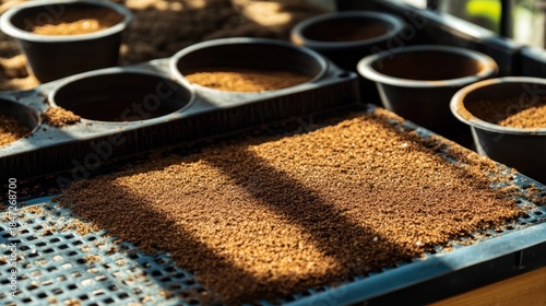 Potting mix drying on tray