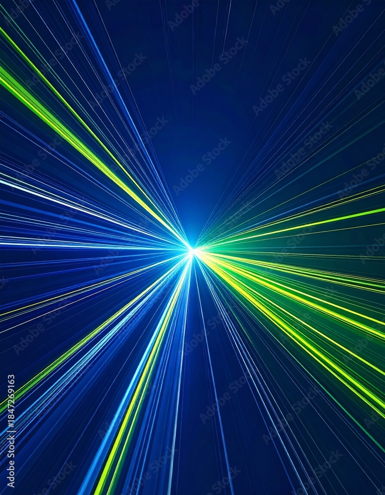 Fototapeta premium Abstract Data Stream Visualization with Light Burst on Dark Blue Background