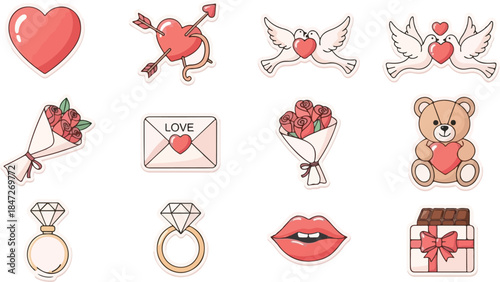 Valentine's Day Icons Love, Hearts, Gifts, and Romance