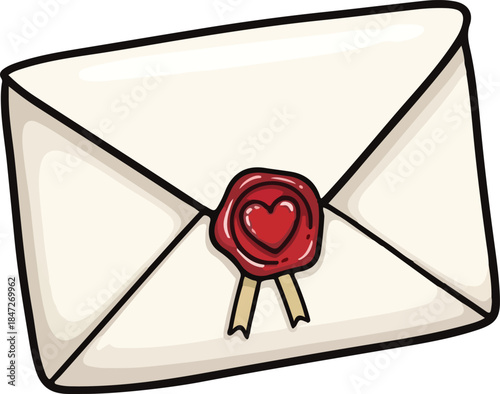 Sealed with Love An Illustration of a Heart-Shaped Wax Seal on a White Envelope