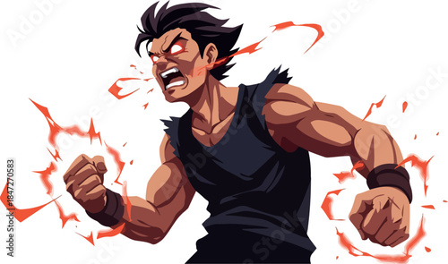 Angry Fighter Power Aura Pixel Art Vector Isolated On White