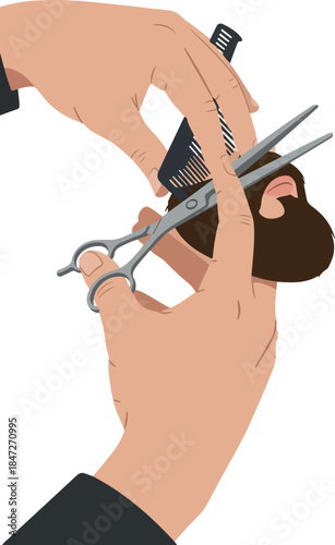 Barber Cutting Hair With Scissors And Comb Isolated White Background