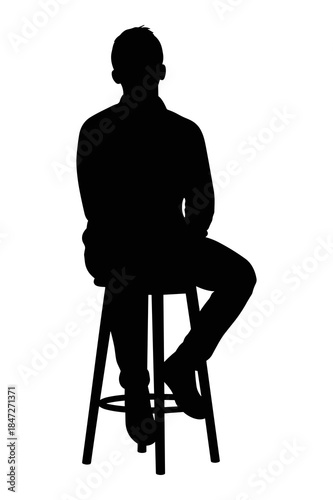 Silhouette of a man sitting on a tall bar stool against a white background