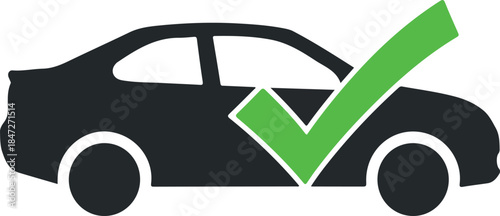 Black Silhouette Car With Green Check Mark Approved Symbol Simple Icon